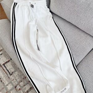 White Thick Track Pants with Black Stripes